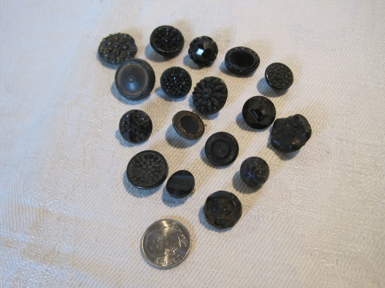 Lot of 17 antique black mostly glass buttons