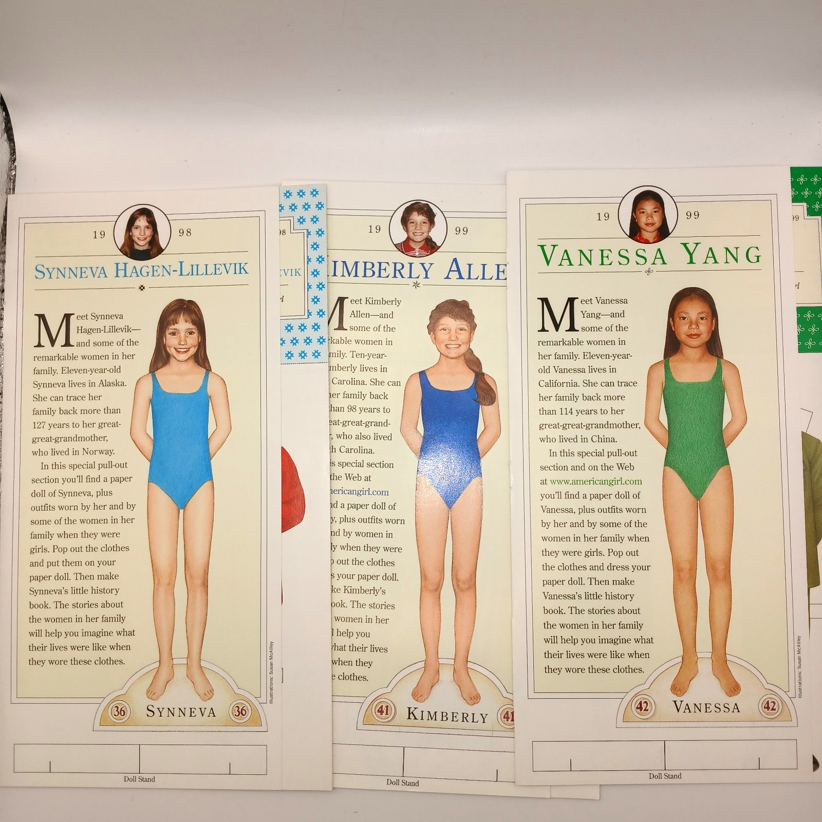 Vintage Lot of 3 Uncut American Girl Paper Dolls & Outfits from AG Magazine