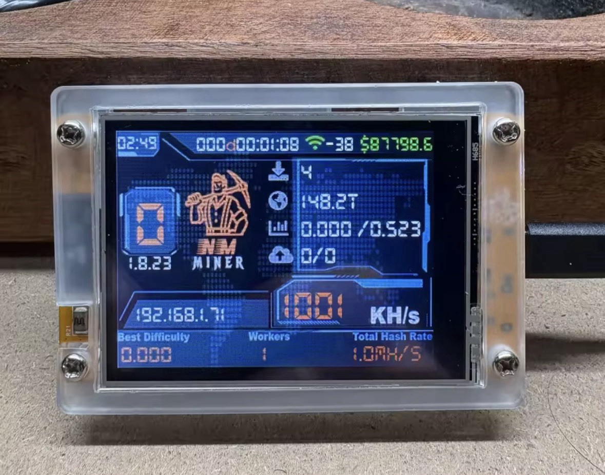 NerdMinerV2 Lucky Miner ESP32 With 2.8 inch Display Bitcoin Solo Lottery 960KH/s