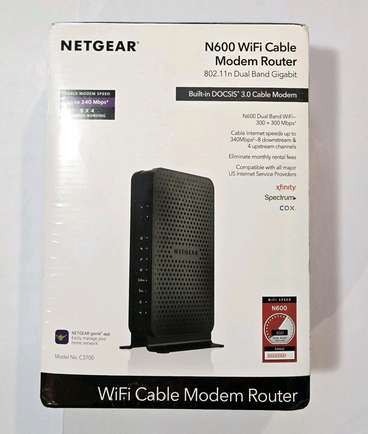 NEW Netgear N600 WiFi Cable Modem Router Dual Band Gigabit C3700 SEALED 