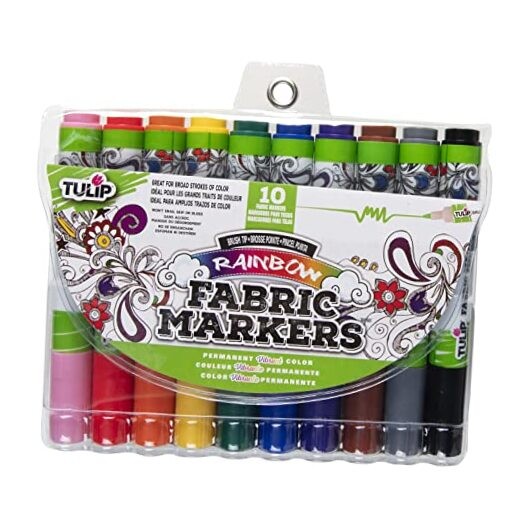  Permanent Fabric Brush Tip Markers, Set of 10 Rainbow