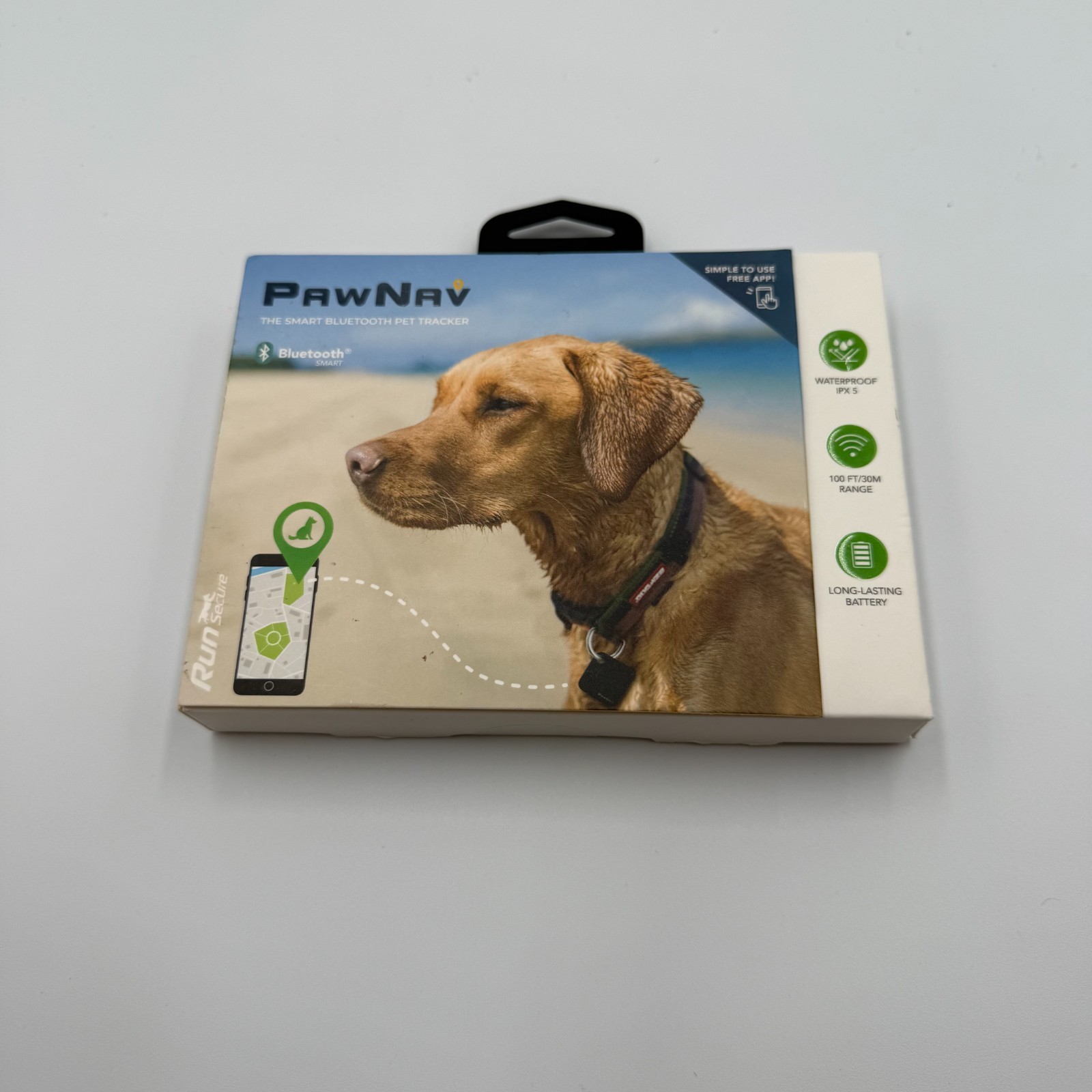 PawNav Smart Bluetooth Pet Tracker by Run Secure Waterproof 100 Foot Range