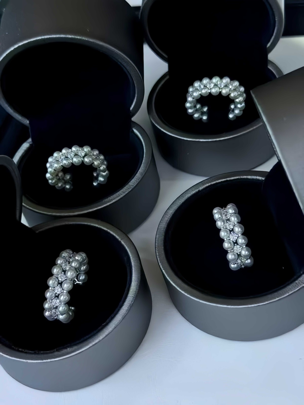 1PC 3-4mm Near Round Aurora Freshwater Pearl Double Row Elastic Ring