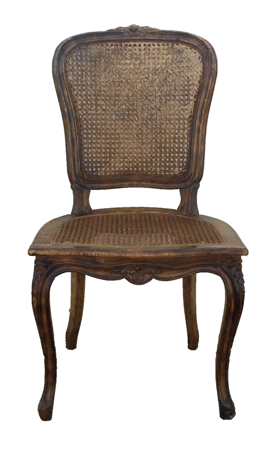 Vintage French Provincial Country Cane Wood Side Chair Louis XV Style Antique