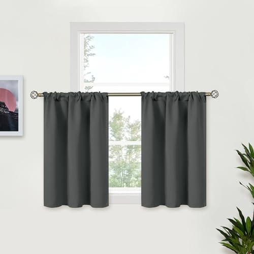  Small Window Curtains 36 Inches Long - Half 29"W x 36"L (Pack of 2) Dark Grey