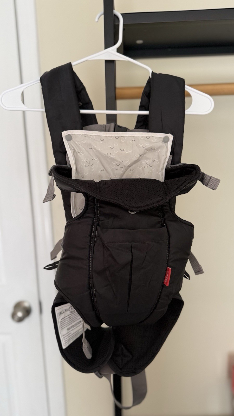 Nuby Black Gray Adjustable Baby Carrier with Buckle Closure for Infant Toddler