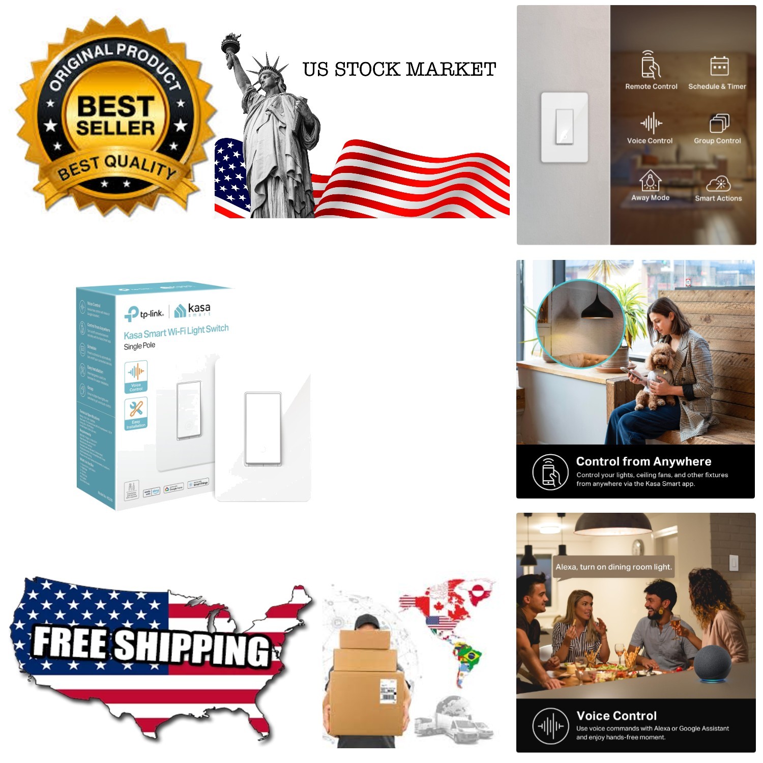 Light Switch , Single Pole, Needs Neutral Wire, 2.4GHz Wi-Fi Light Switch Wor...