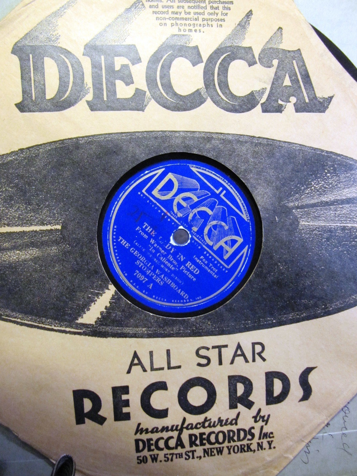 Hot Jazz! 1934 GEORGIA WASHBOARD STOMPERS Lady in Red Chasing Shadows DECCA 7097