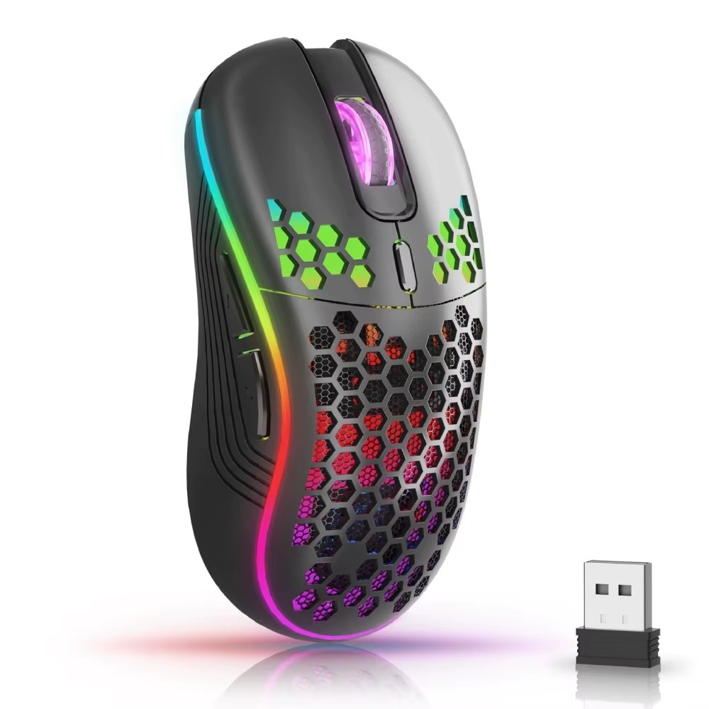 2.4G Wireless Mouse with RGB Backlit 6-Button 3-Speed DPI Type C Rechargeable Er