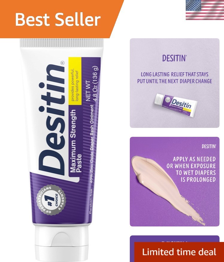 Maximum Strength Diaper Rash Cream - 40% Zinc Oxide, 4.8oz Tube, Hypoallergenic