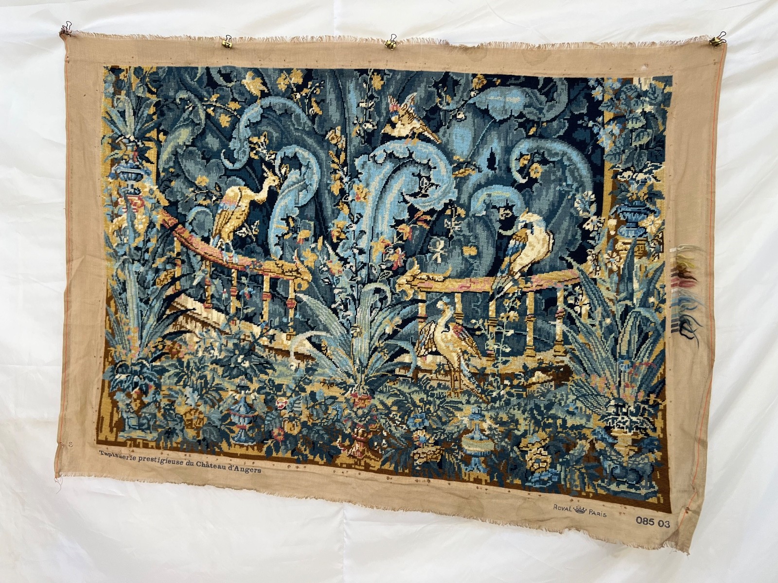 Vintage high quality French Needlepoint Tapestry Wall Hanging Cross Stitch S64