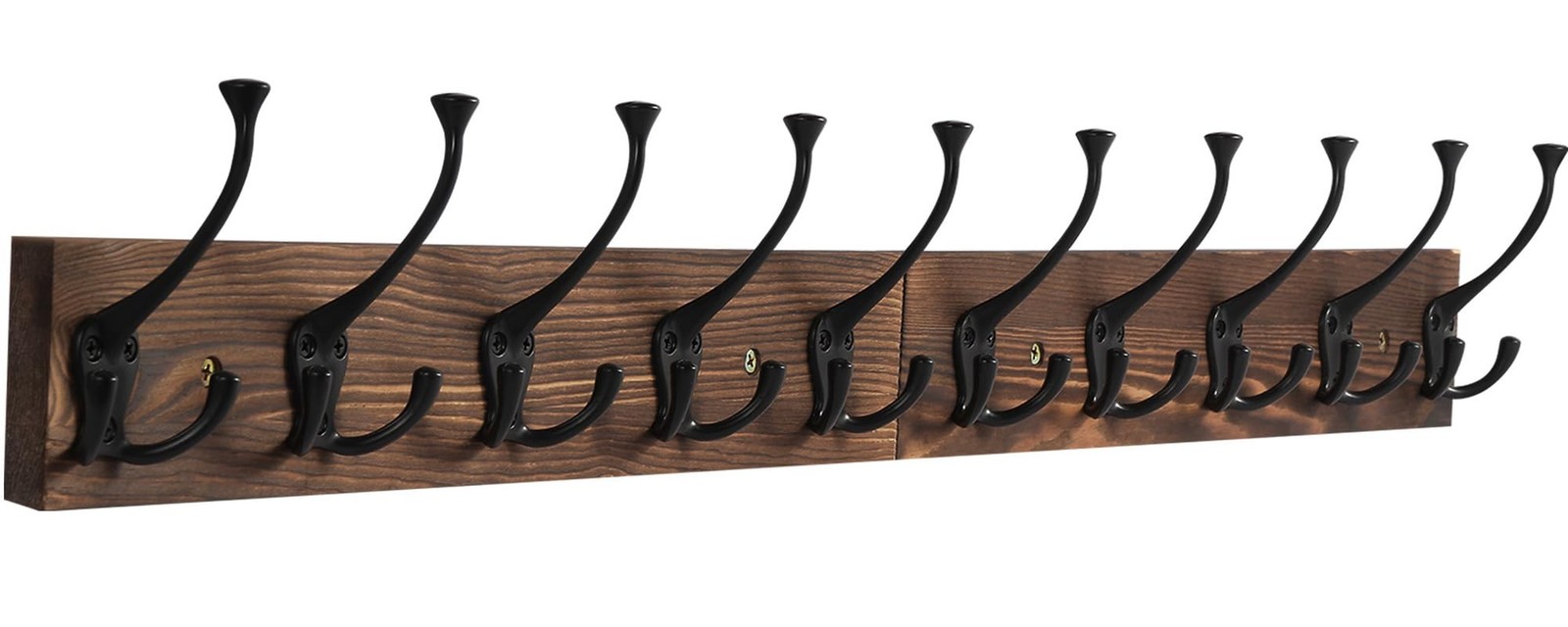 Rustic 34" Large Coat Rack Wall Mount, Long Wood Coat Hooks with 10 Triple Ho...
