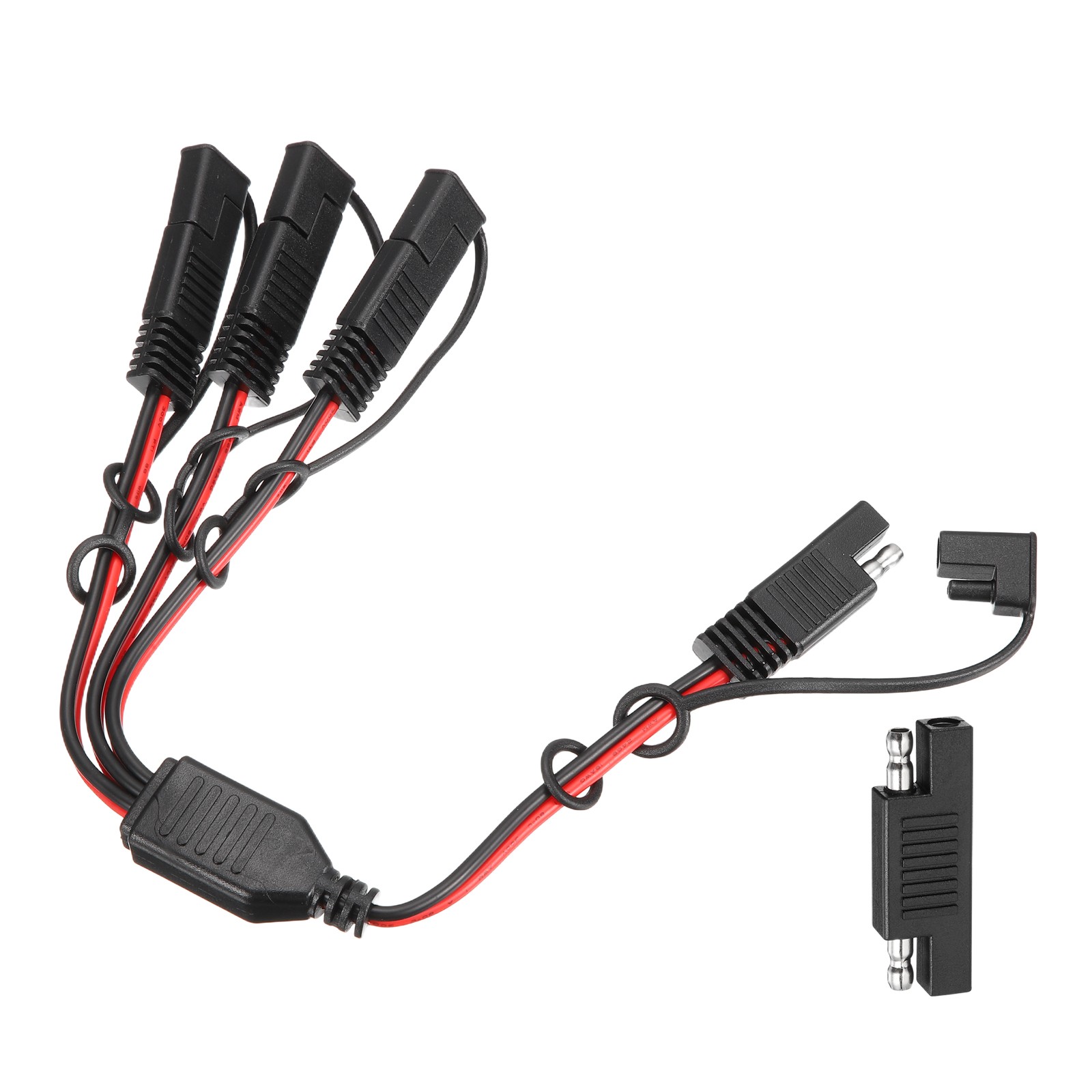 18AWG SAE Y Splitter 1 to 3 Cable 0.8 ft with Caps & Polarity Reverse Adapter