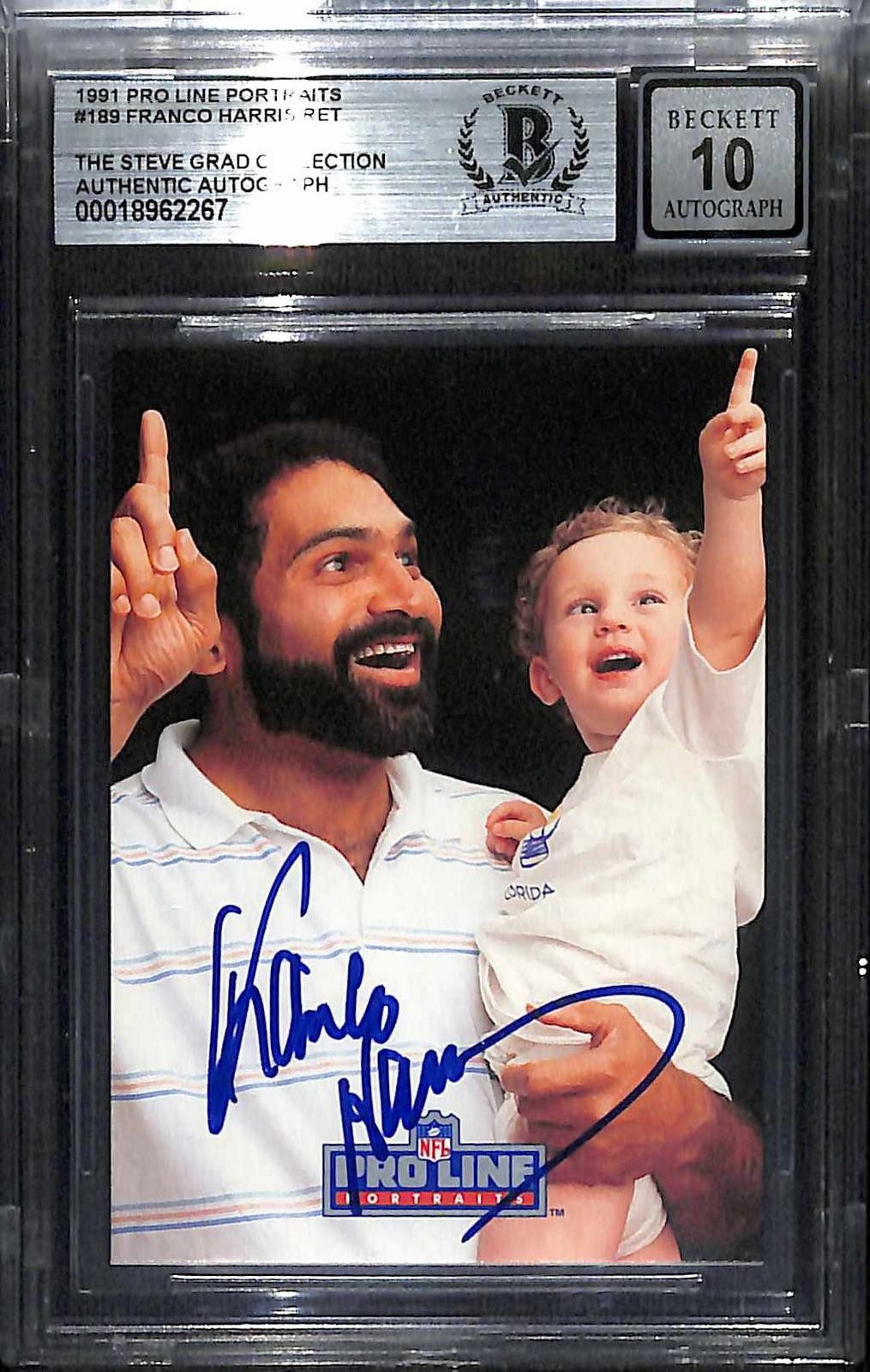 Franco Harris Steelers HOF Signed 1991 Pro Line Portraits Card Beckett Auto 10