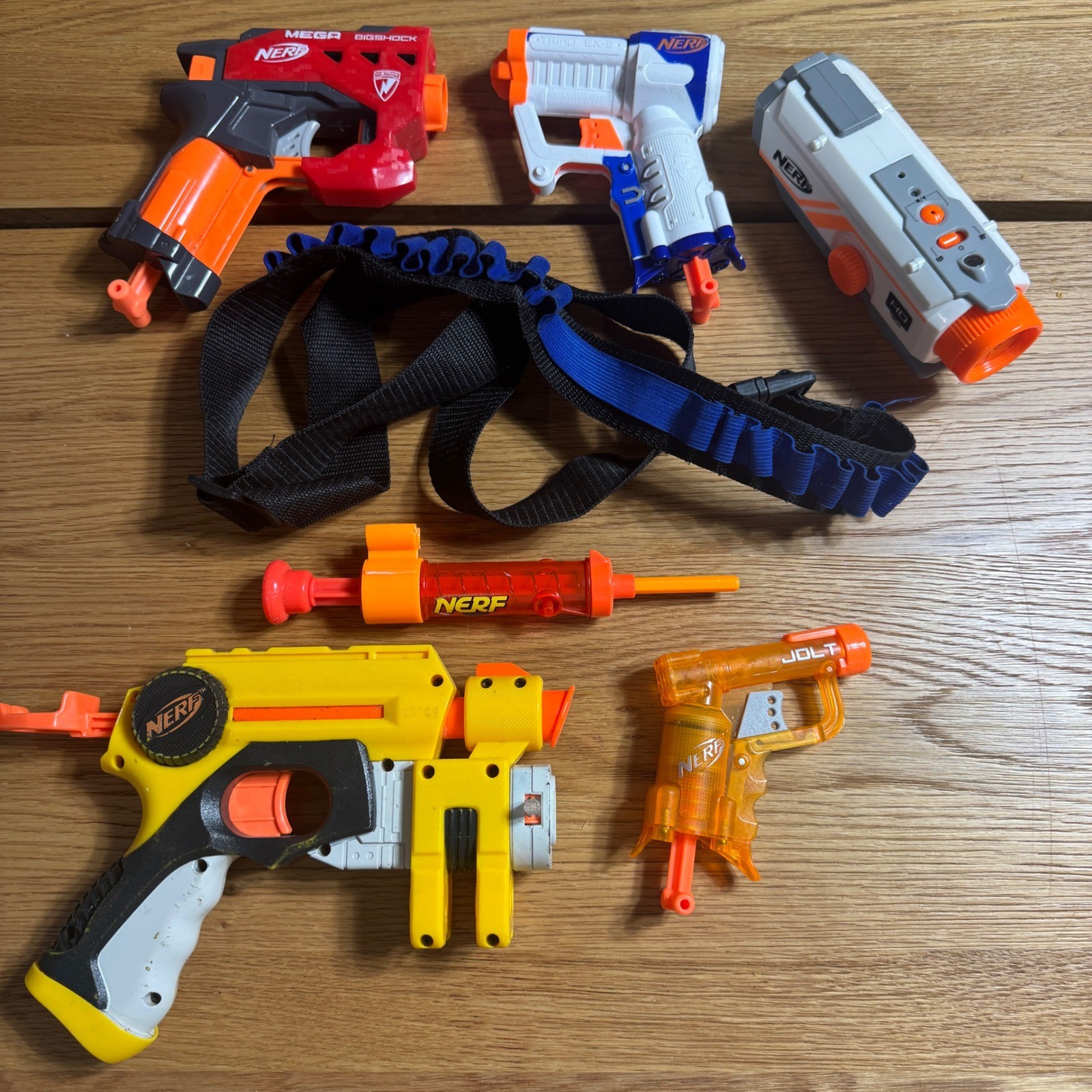 Lot of Small Nerf Items - 5 Shooters, 1 Scope, 1 Belt
