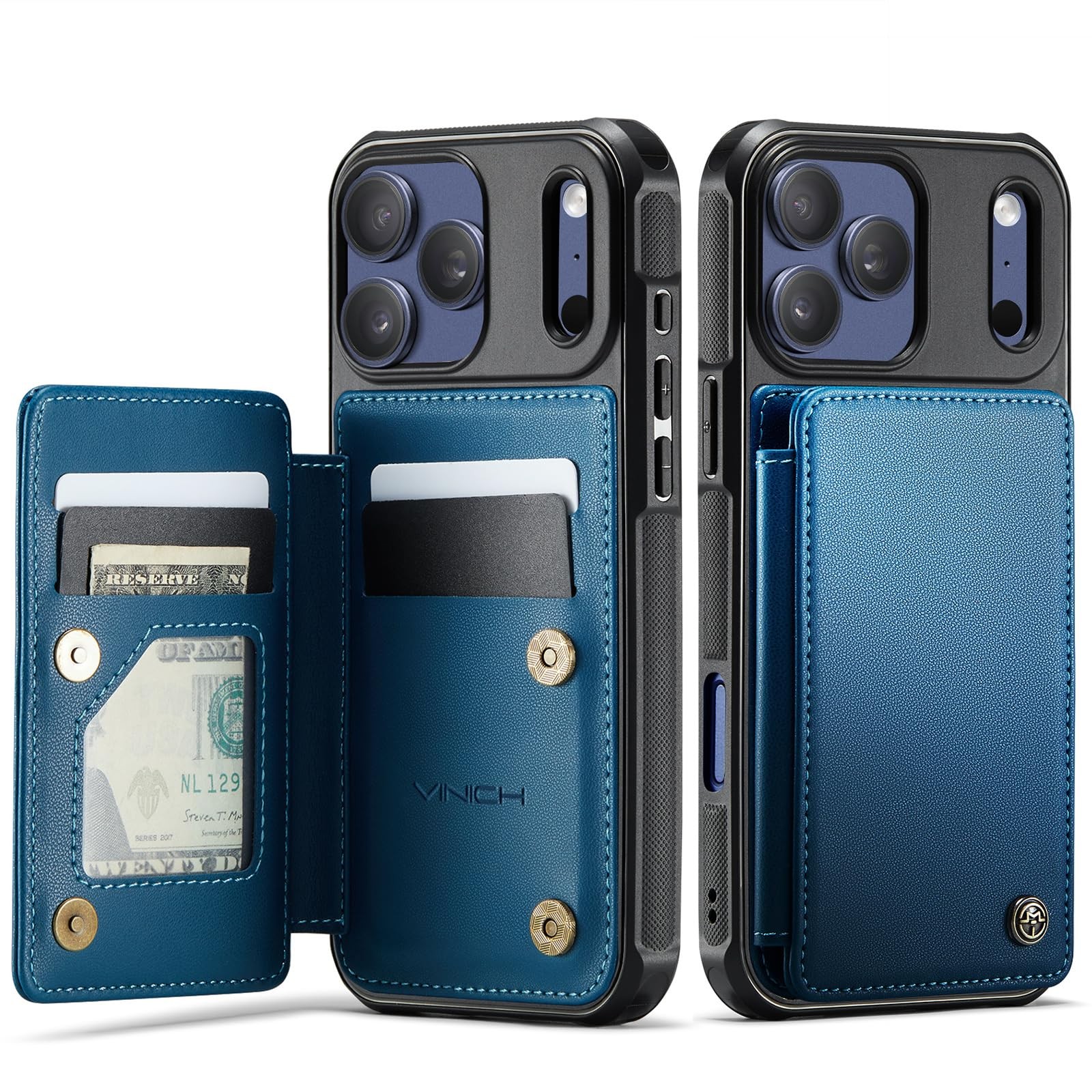 Wallet Case for iPhone 17 Pro Max 6.9 RFID Blocking Kickstand Shockproof Blue