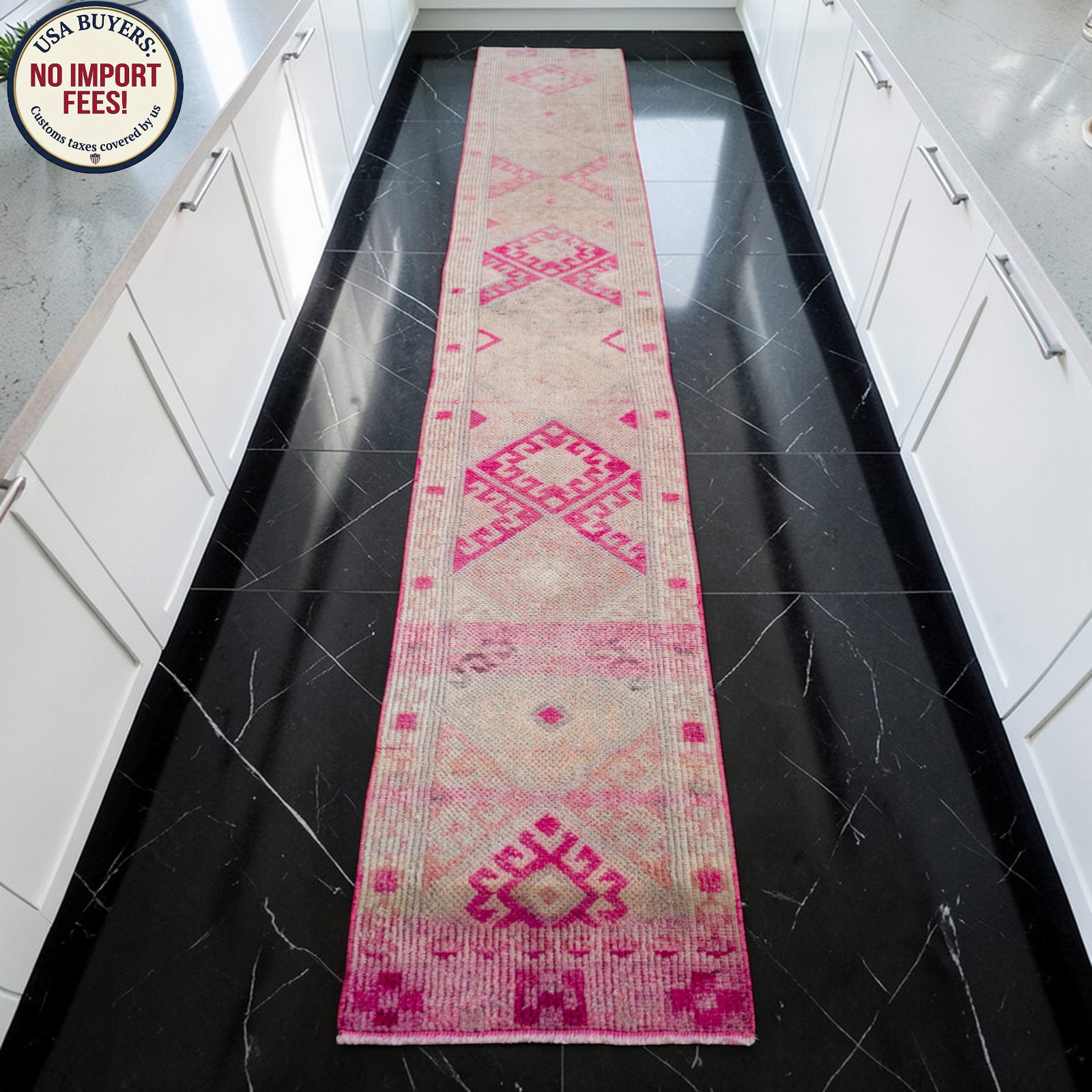 Turkish Runner Rug Hand Made Long Narrow Hallway Rug Kitchen Decor 2x11 ft aprox