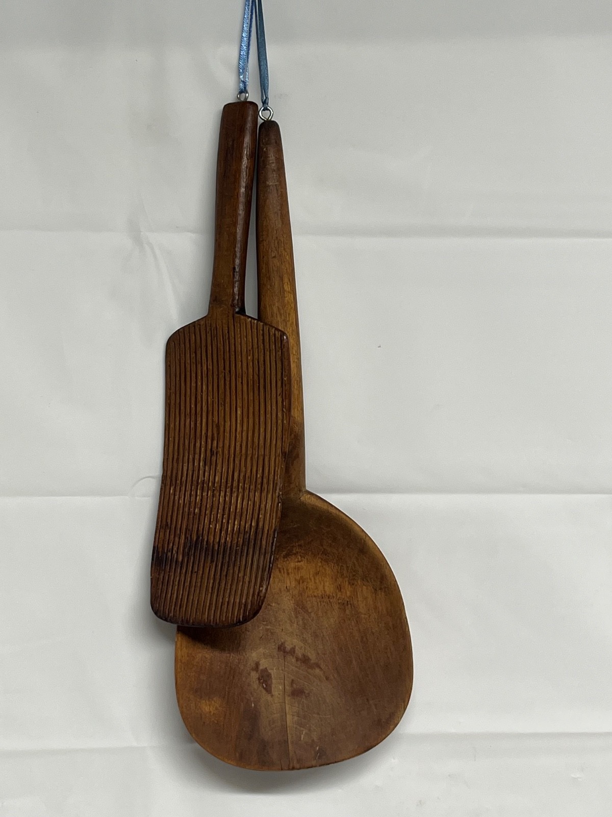 2 Antique Hand Carved Wood Butter Paddles Primitive Country Kitchen One Ribbed