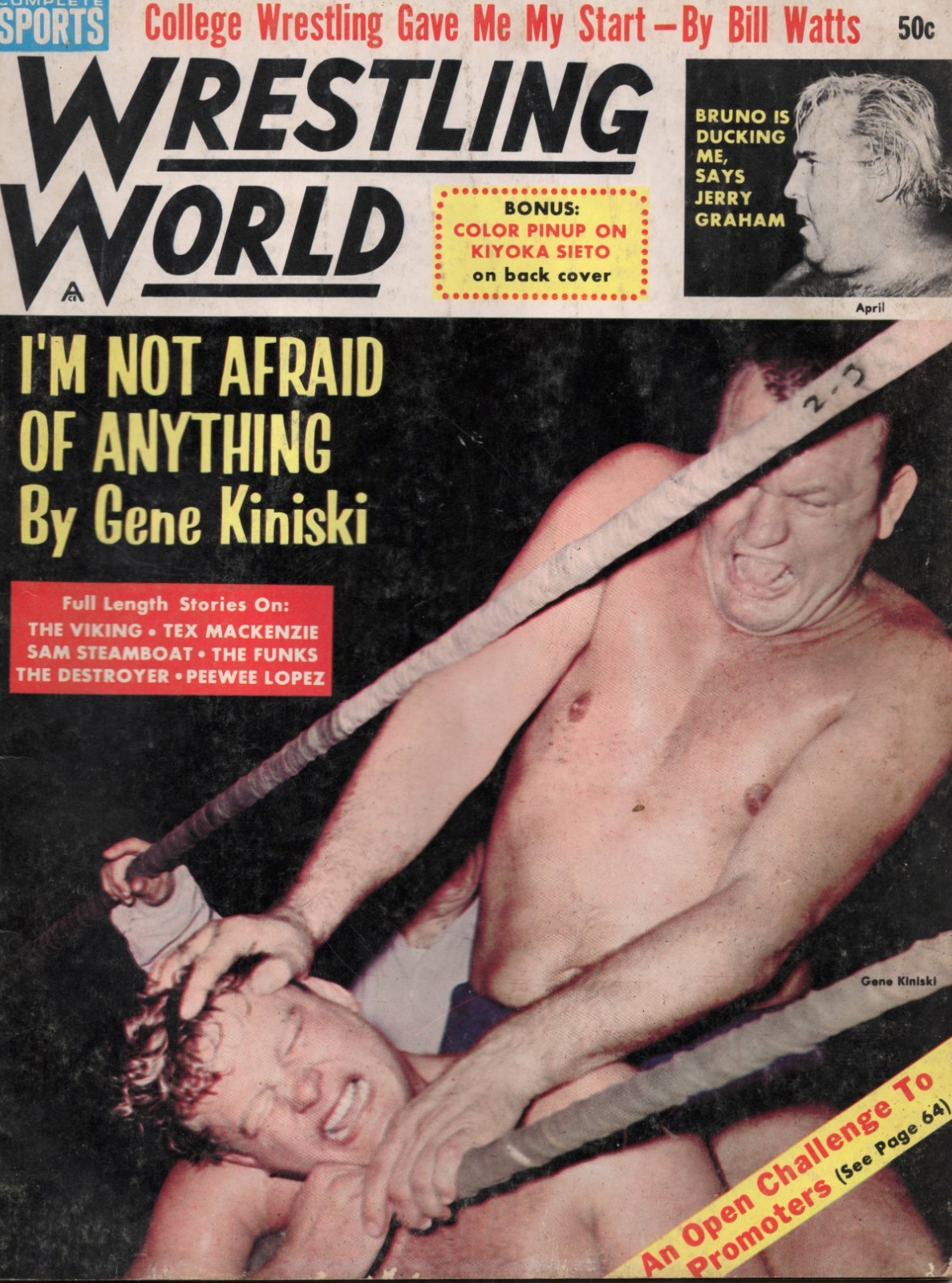WRESTLING WORLD APRIL 1965 SAM STEAMBOAT GENE KINISKI DESTROYER DORY FUNK SR