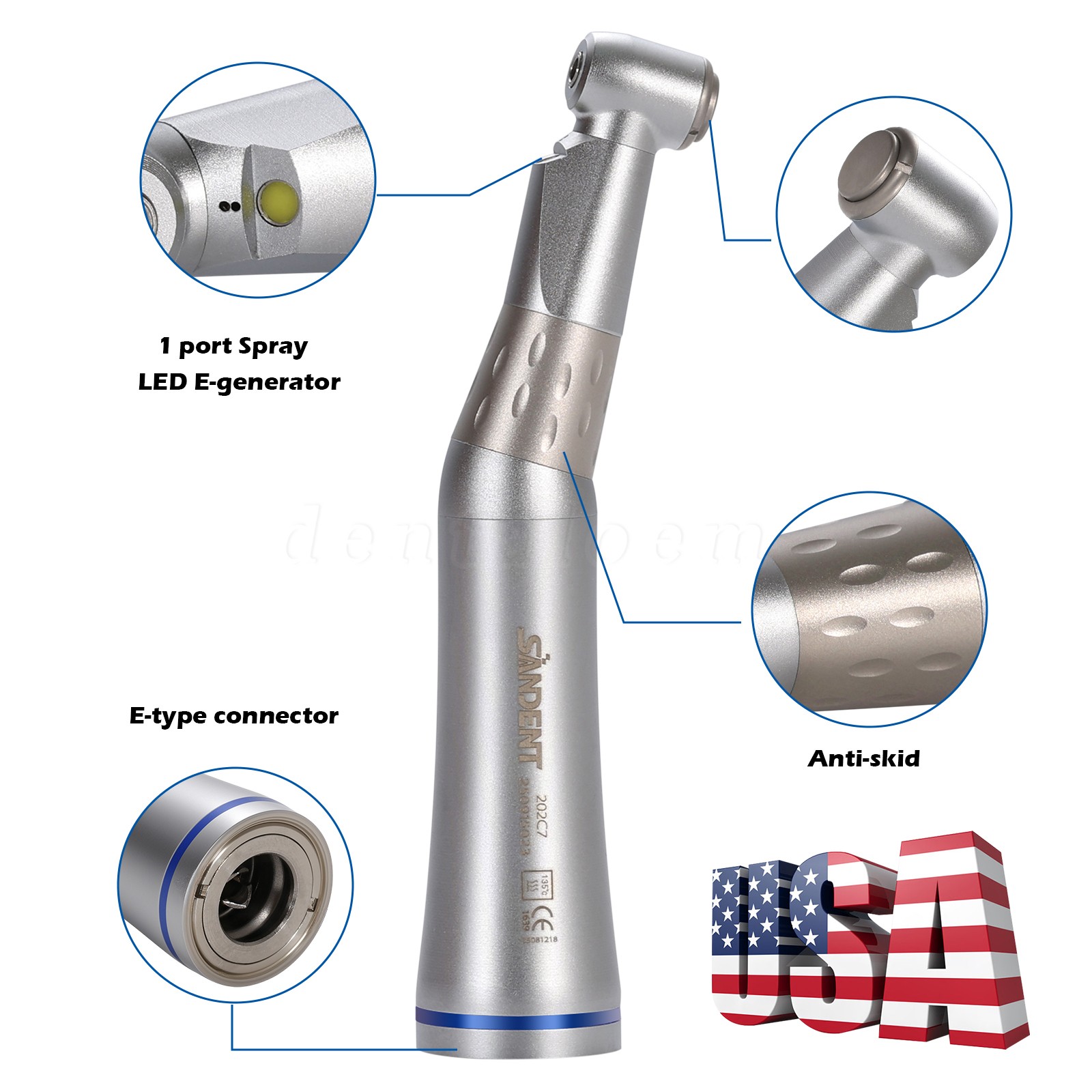 Dental NSK Type Contra Angle E-generator LED Slow Low Speed Handpiece 1:1 USA