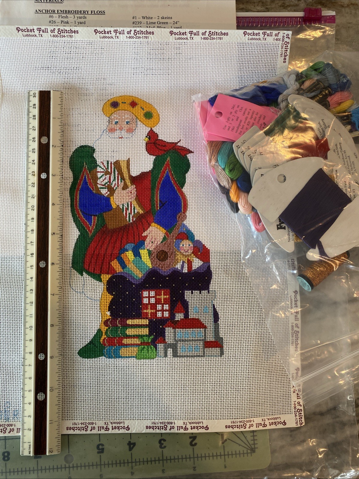 Radko R594 Needlepoint Canvas 18 Mesh Includes Floss, Thread, Beads Christmas