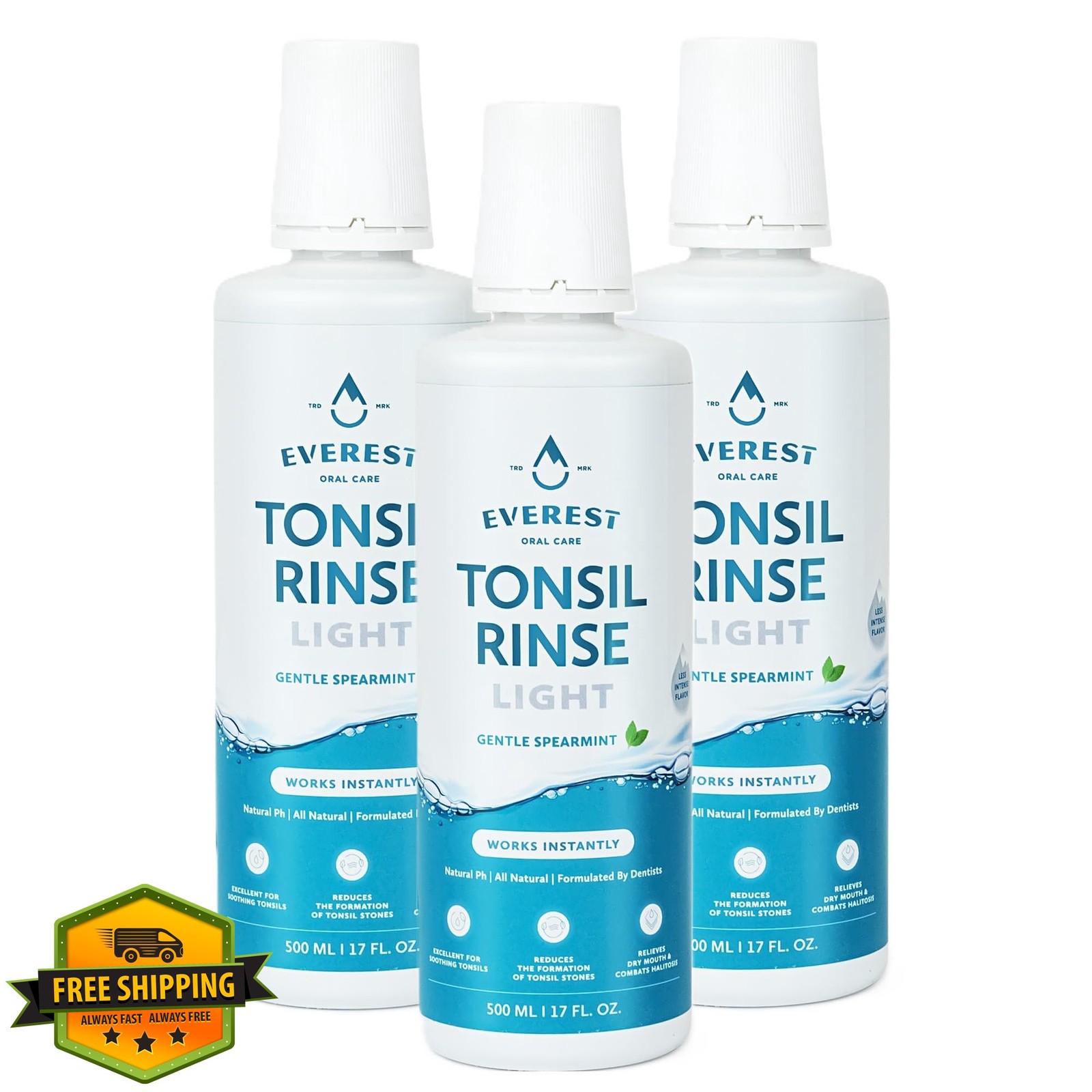 Everest Mouthwash Tonsil Stone Remover, 3 Pack, Spearmint Alcohol-Free