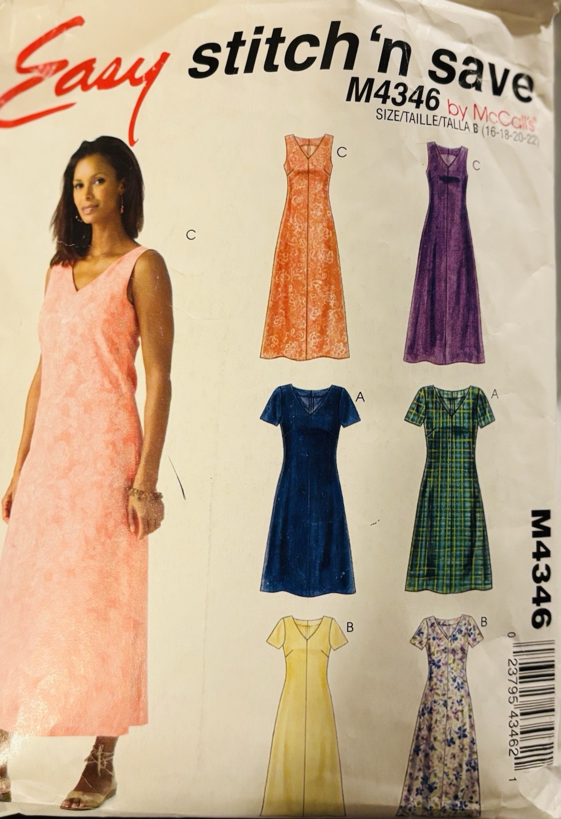 Vintage Easy Stitch n Save M4346  Sewing Pattern Sizes 16-22 Pre Owned