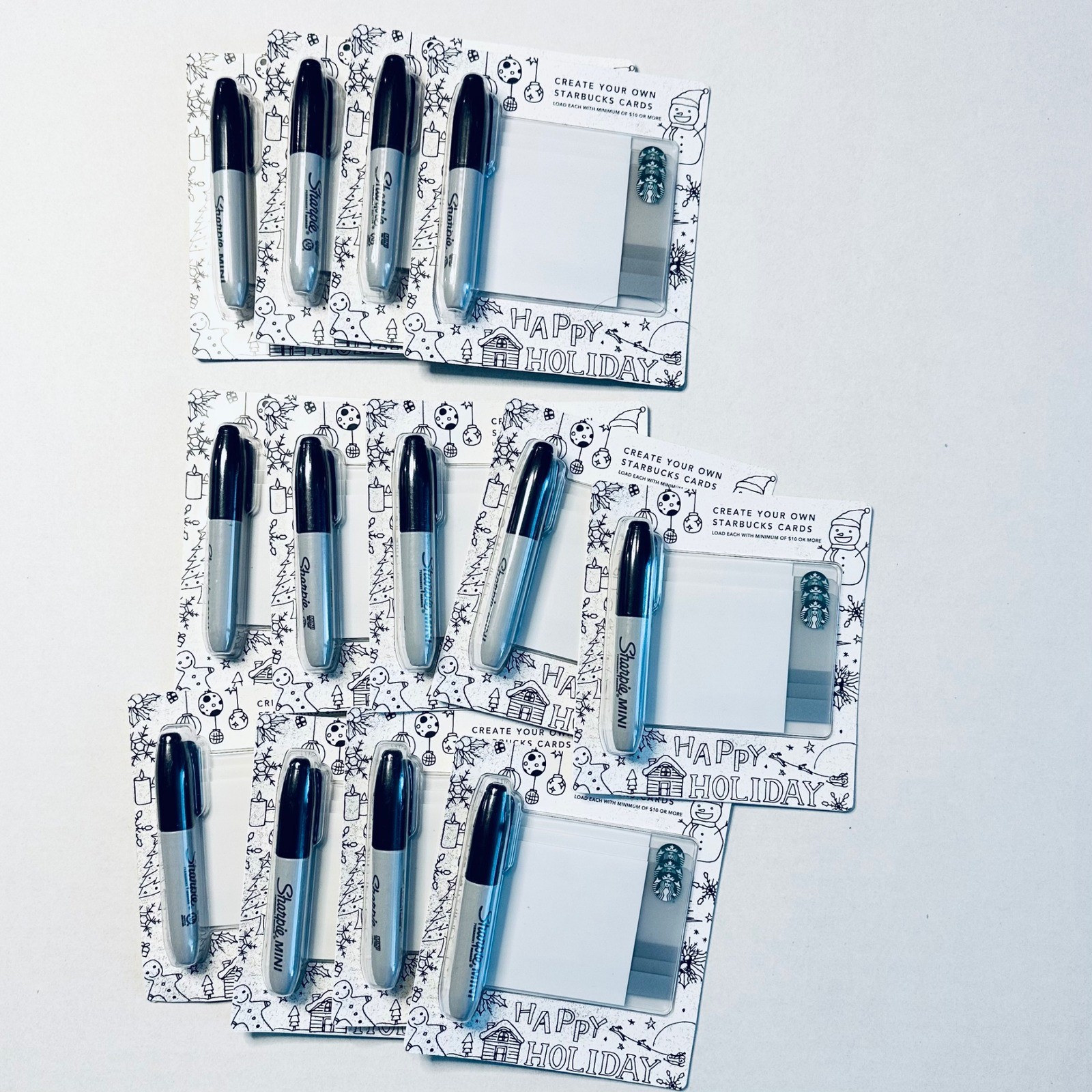 Starbucks Create Your Own Starbucks Cards Holiday Gift Set Mini Sharpies LOT 13
