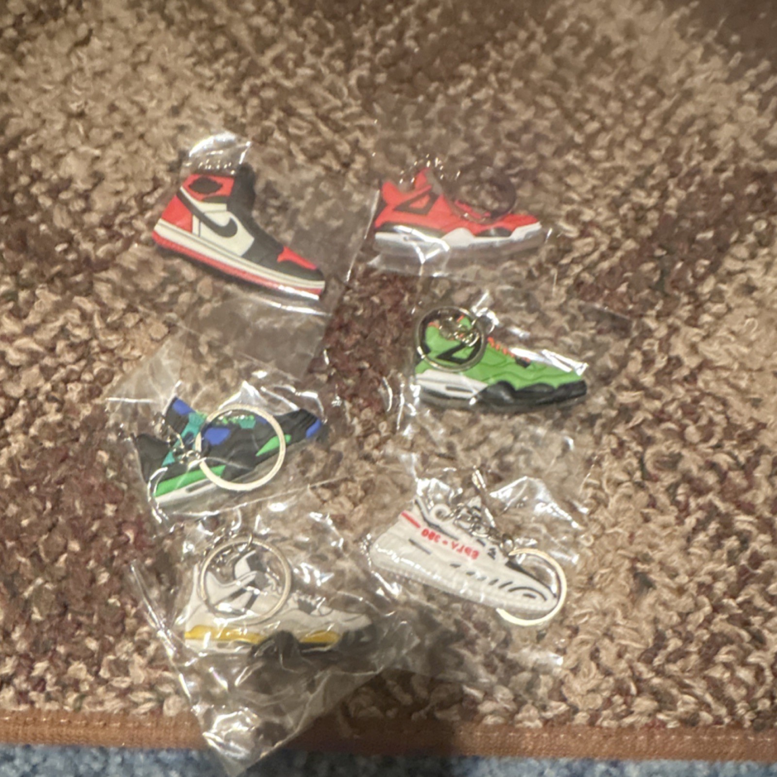 Sneaker-Shaped Collectible Keychains Set of 6 Multi-Color Rubber Sport Theme