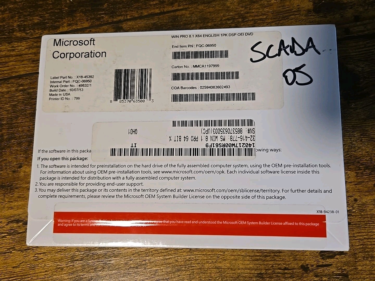 Microsoft Windows 8.1 64Bit DVD + LICENSE *SEALED*