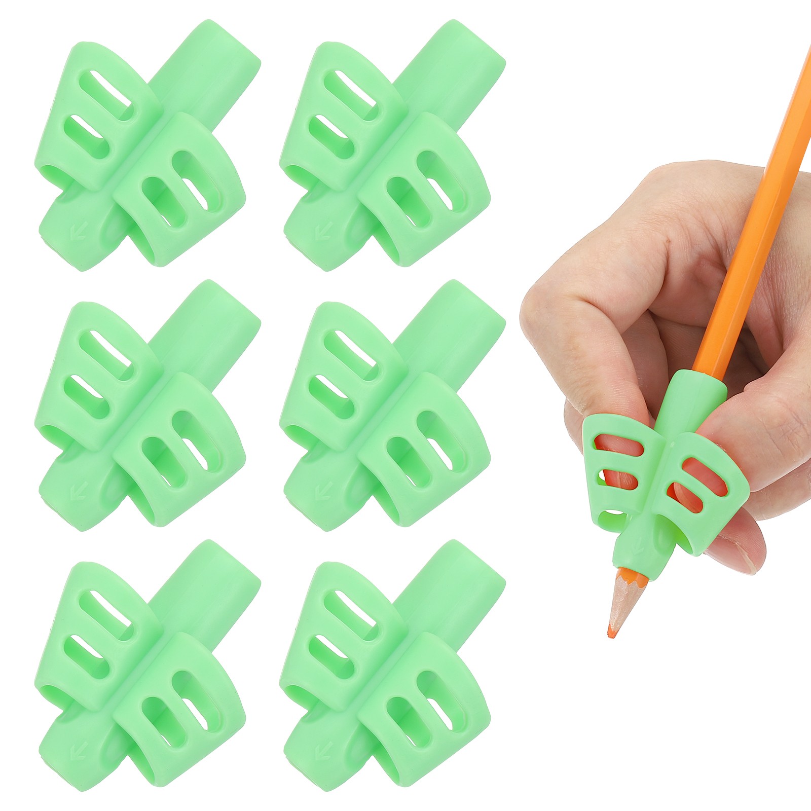 6 Pcs 2 Fingers Handwriting Pencil Grippers, Green