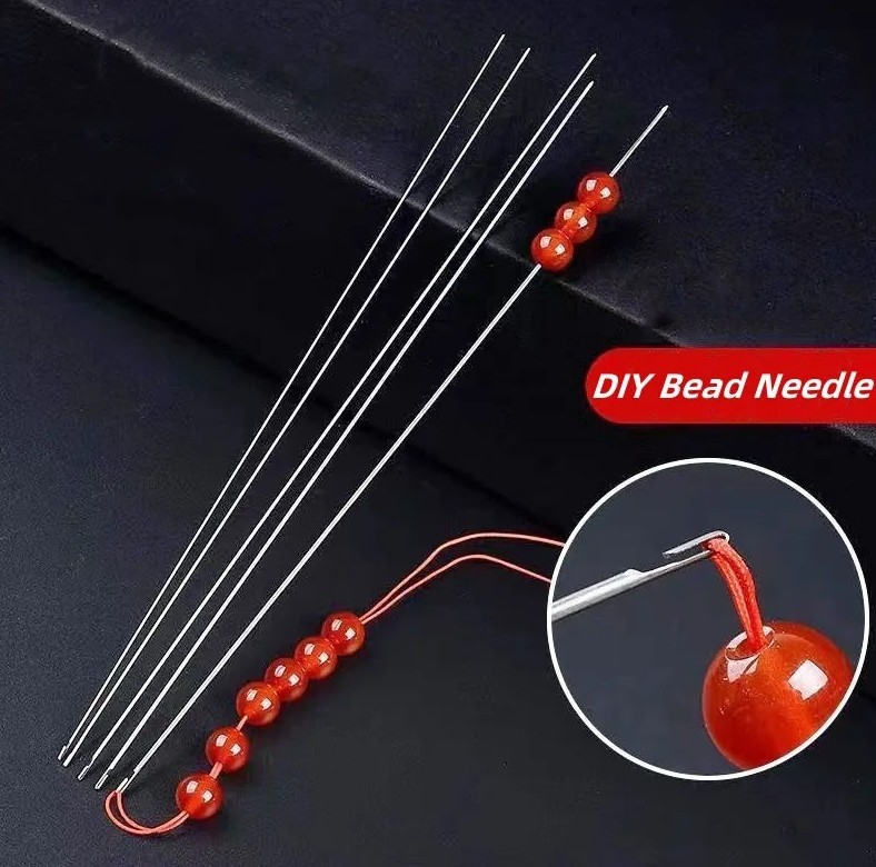 2pcs Stainless Steel Beading Needles Big Eye Jewelry Thread Tools - NEW