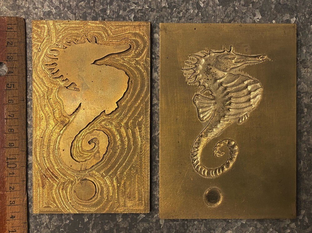 brass plate bookbinder ornament bookbinding gilding embossing stamp seahorse