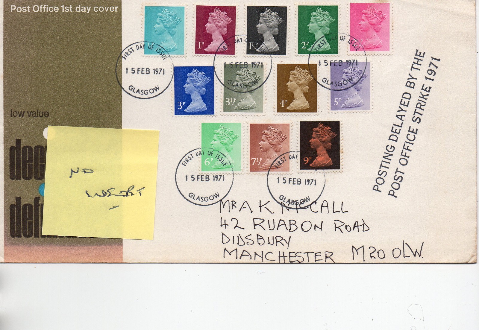 GB - First Day Cover (C 1 ) 1971 Machin 12 values to 9p. - pmk. Glasgow
