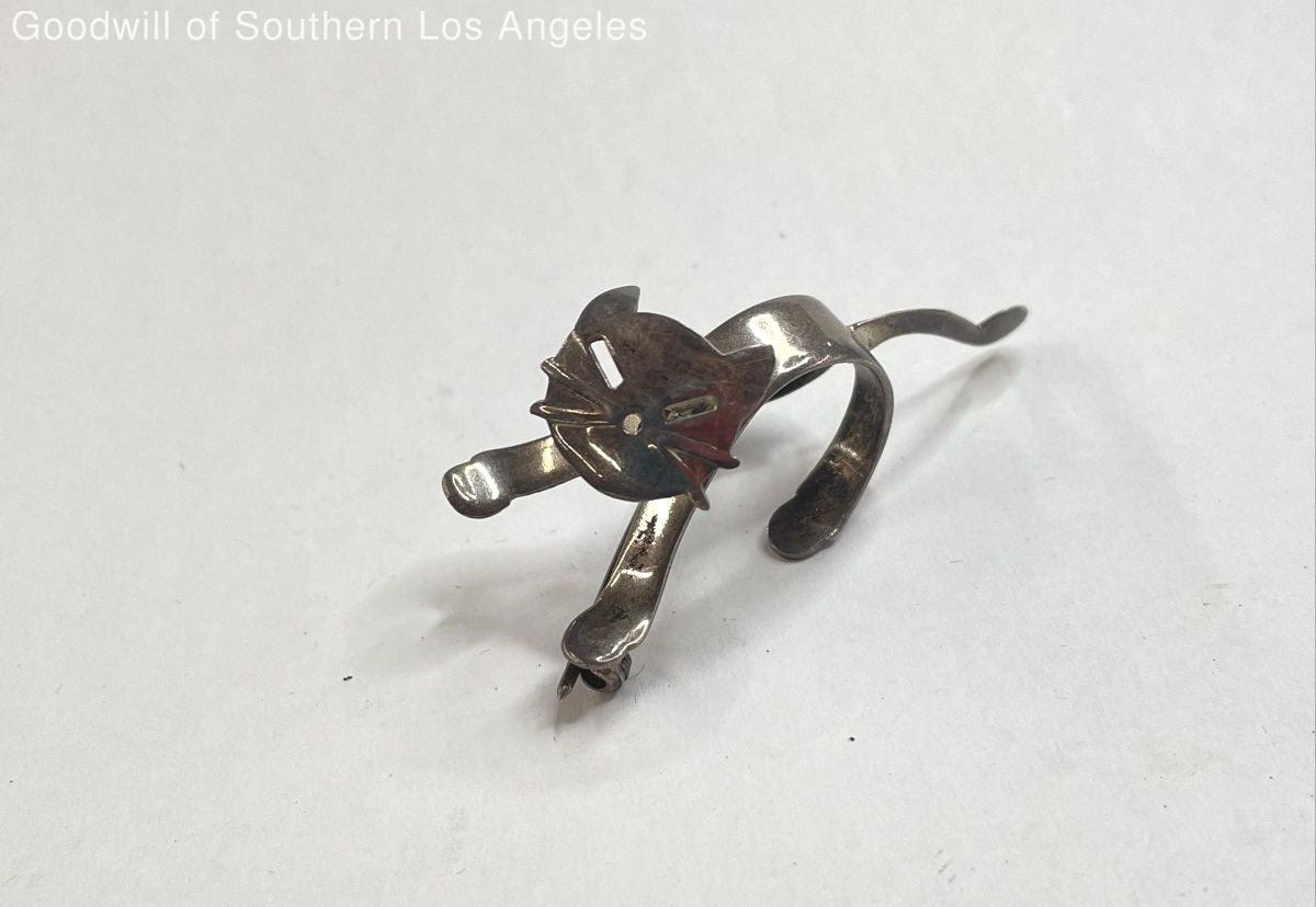 Sterling Silver Swivel Head Cat Brooch - 5.6g
