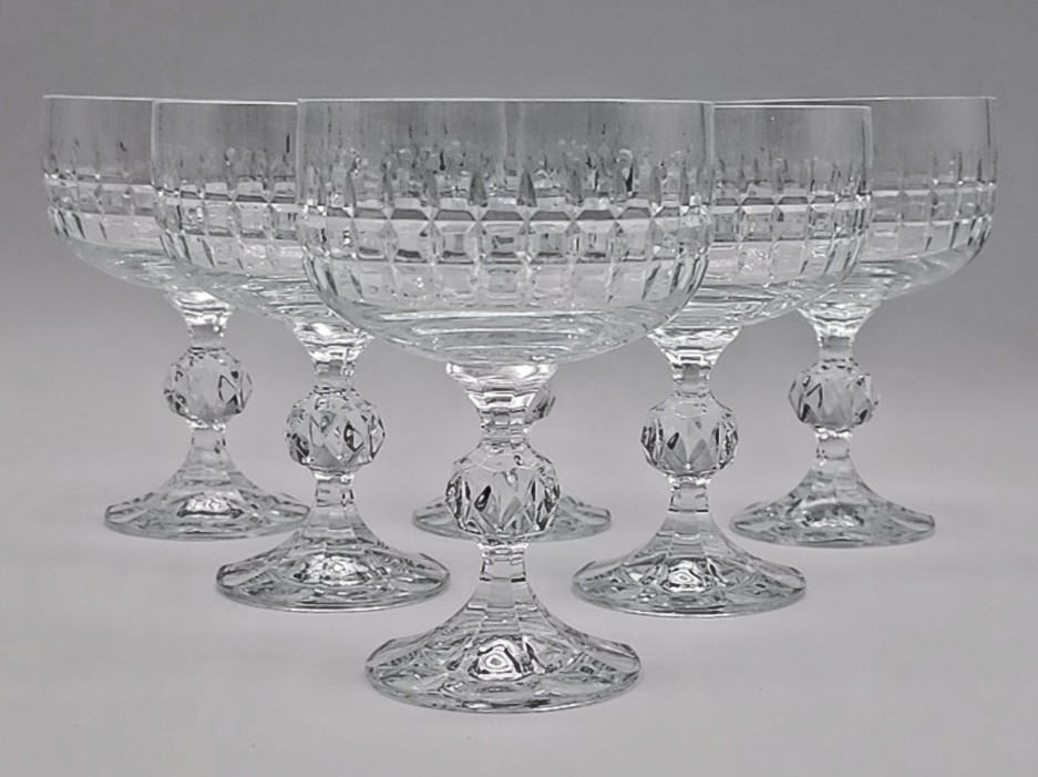 Bohemia Crystal Crystalex Belfast Pattern Champagne Coupe Sherbet 4 7/8"   Set/6