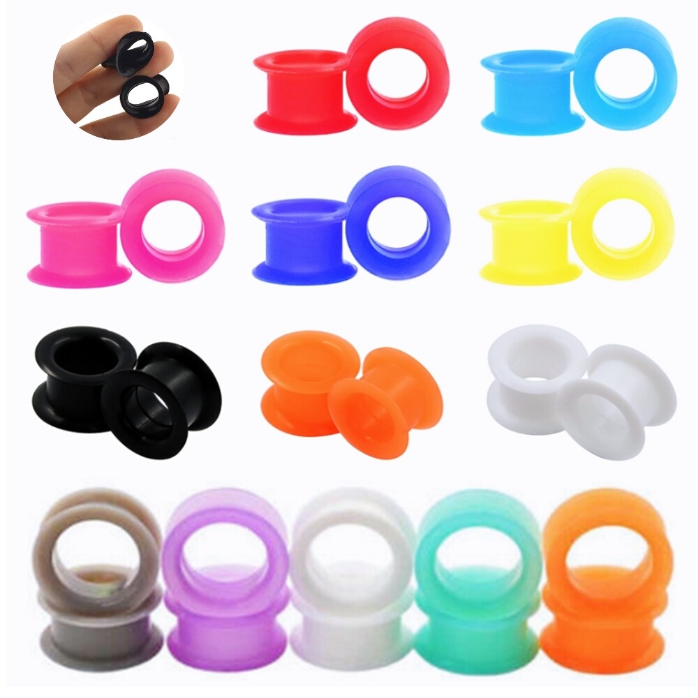 26pcs Extra Round Edge Saddle Flesh Tunnel Pure Color Thick Silicone Ear Plug