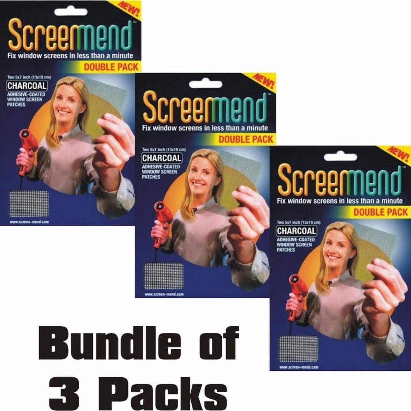 Bundle of 3 - ScreenMend Window/Door Screen Repair Patches - Charcoal (2 Pack)