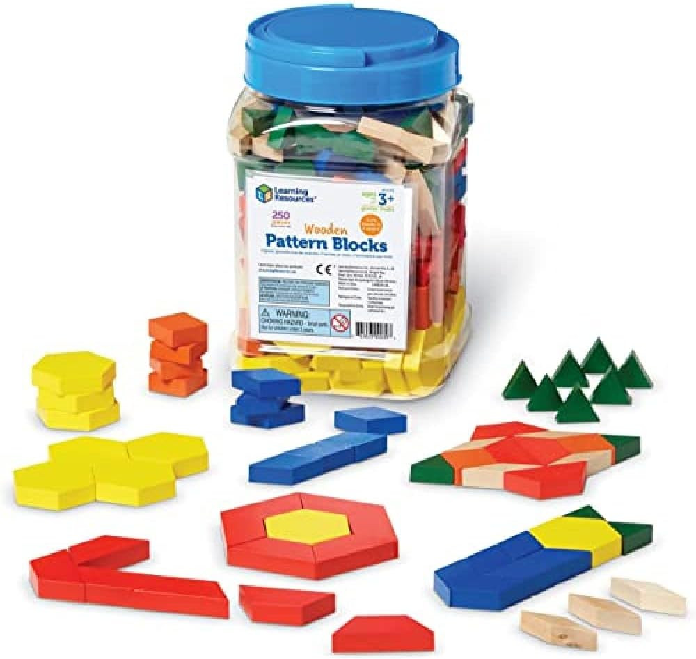 Wooden Pattern Blocks - Educational Toys and Tangram Puzzle Manipulatives for Ki
