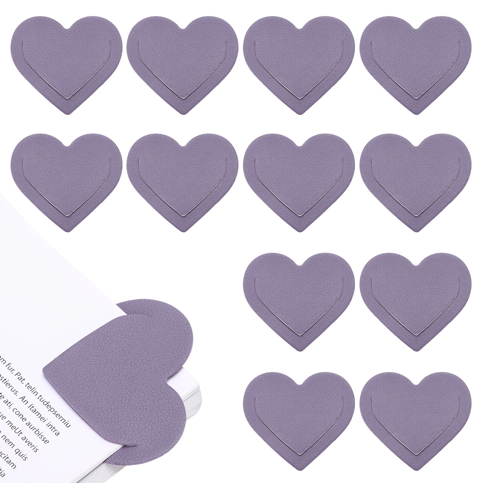 12Pcs Leather Heart Bookmarks, Cute Corner Bookmarks for Reader, Purple