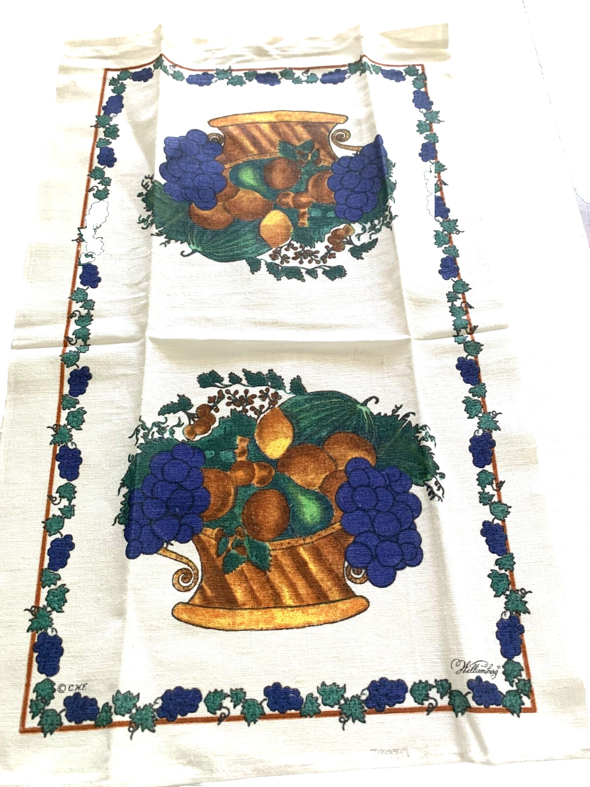 Stevens Linen Tea Hand Towel Vintage Fruit Basket Bowl NOS USA 16" x 26"