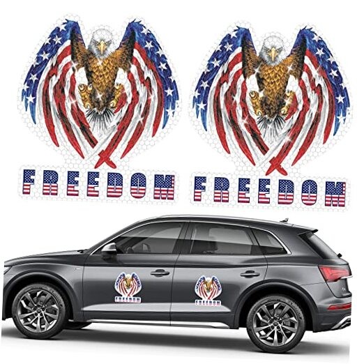 2 Pack Reflective American Flag Bald Eagle Car Magnet, Flag&Eagle_style3