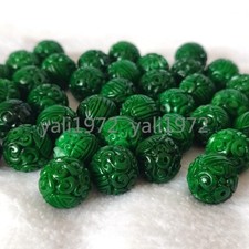 16mm Grade A Green Natural Burma Jade jadeite Hand-carved Round Loose Beads