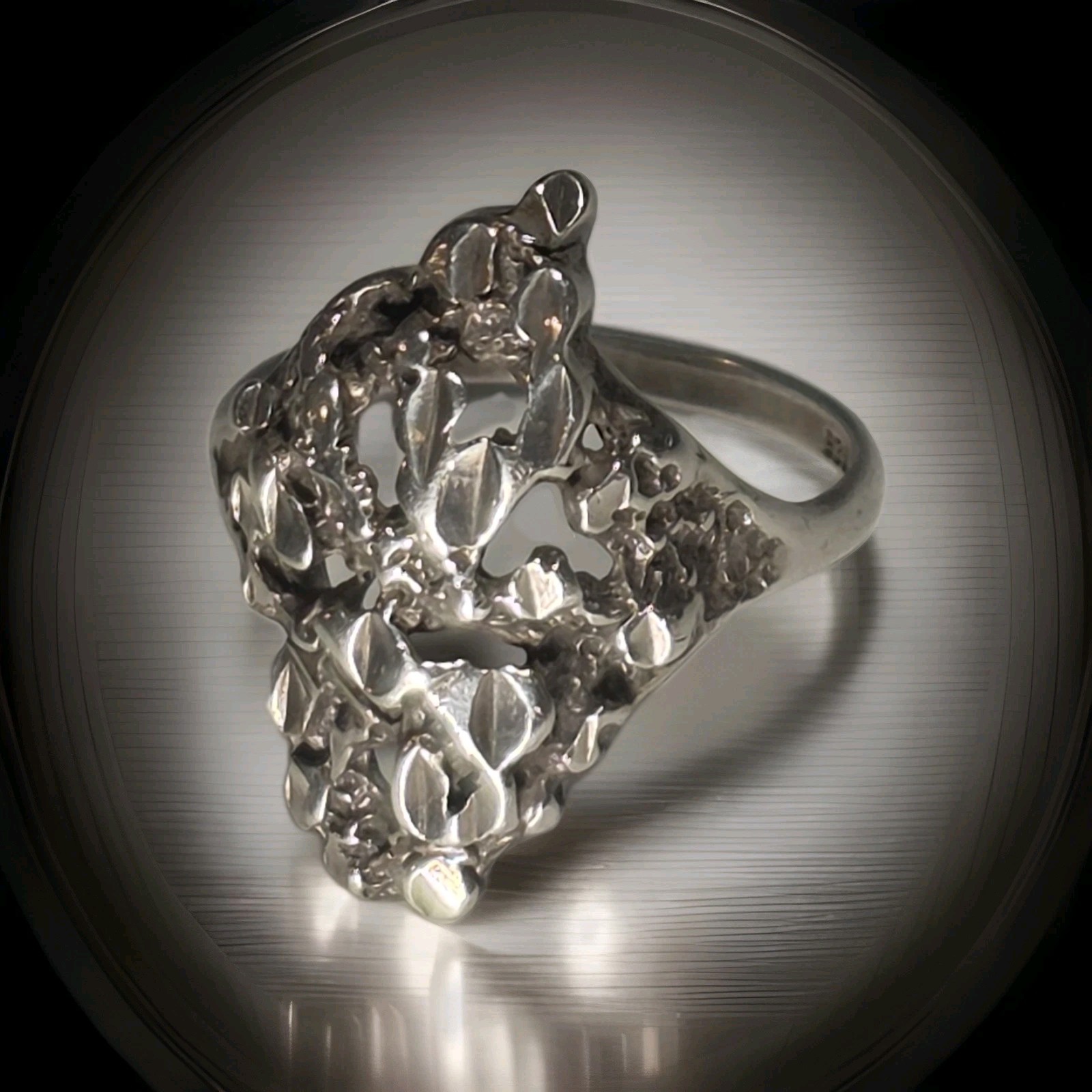 Vtg 1970s Brutalist Sterling Silver Statement Ring Sz 7.5 Artisan Signed 925 