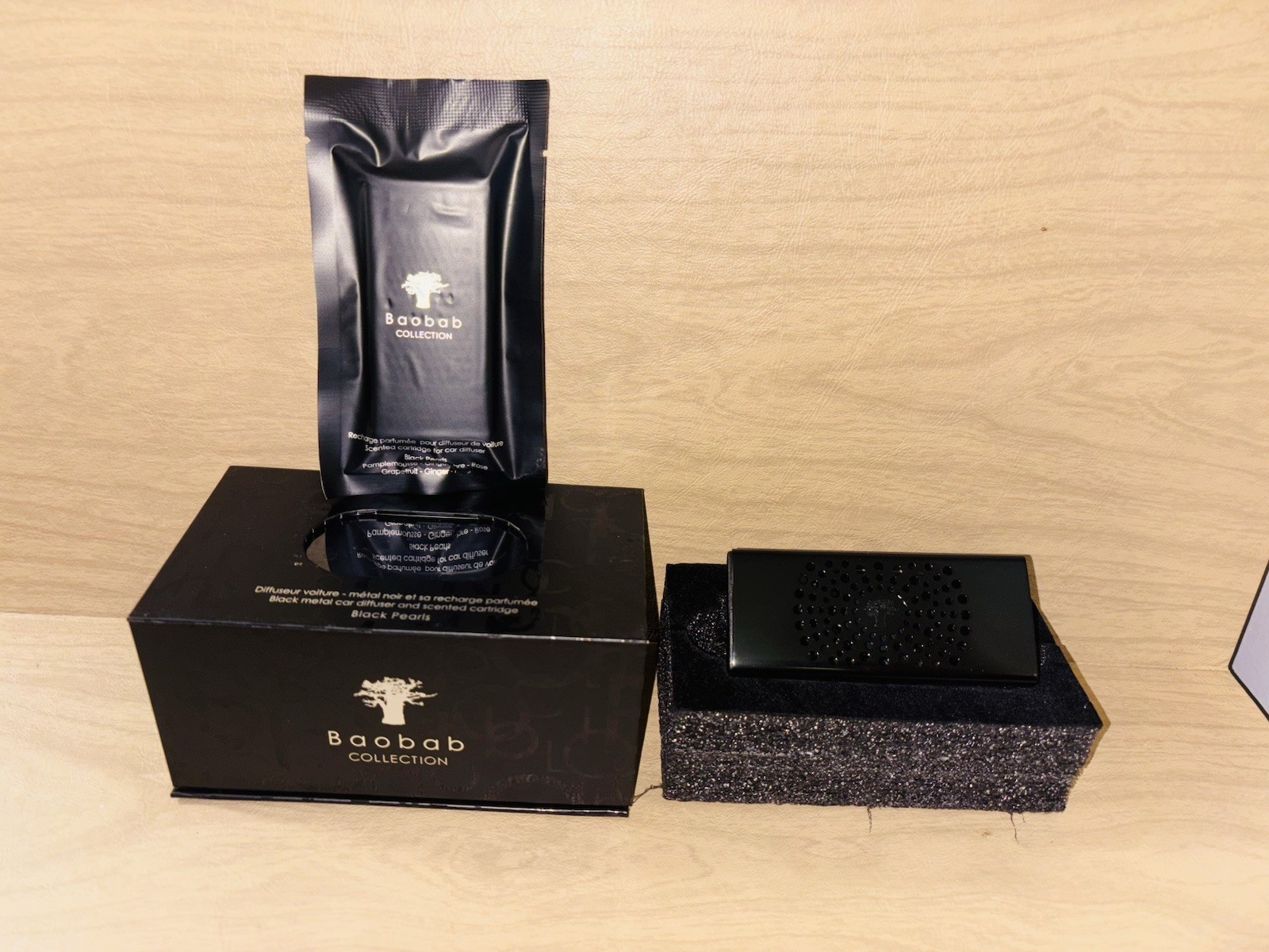Baobab Collection Black metal car diffuser and scented cartridge Black Pearls