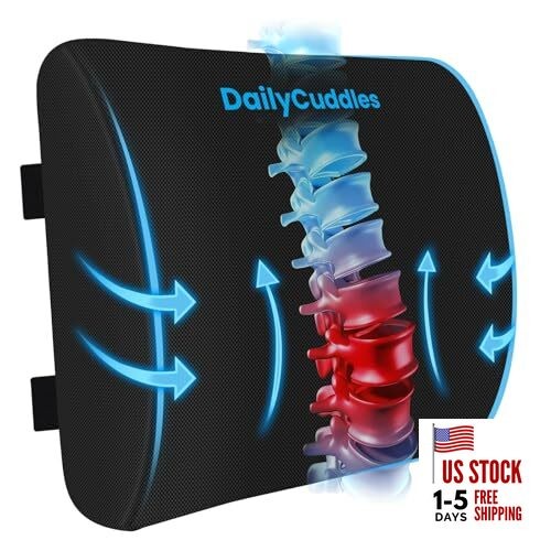 Lumbar Support Pillow for Office Chair Back Support - Memory Foam Large Black