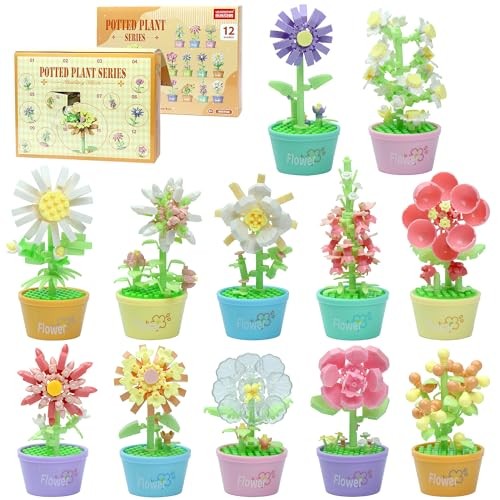 12 Packs Flower Building Blocks Set, Valentines Party Favor for Flower Pot