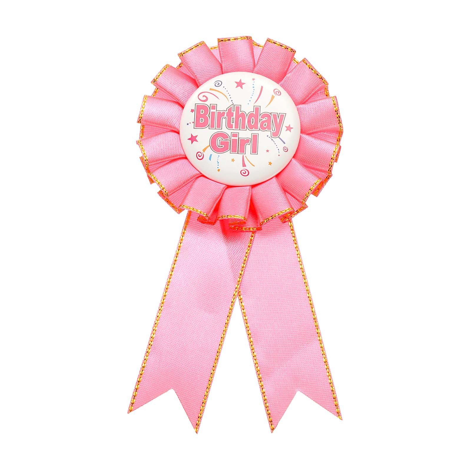 Birthday Ribbon Pin, 5.9x2.8" Fabric Birthday Girl Pin for Party, Pink