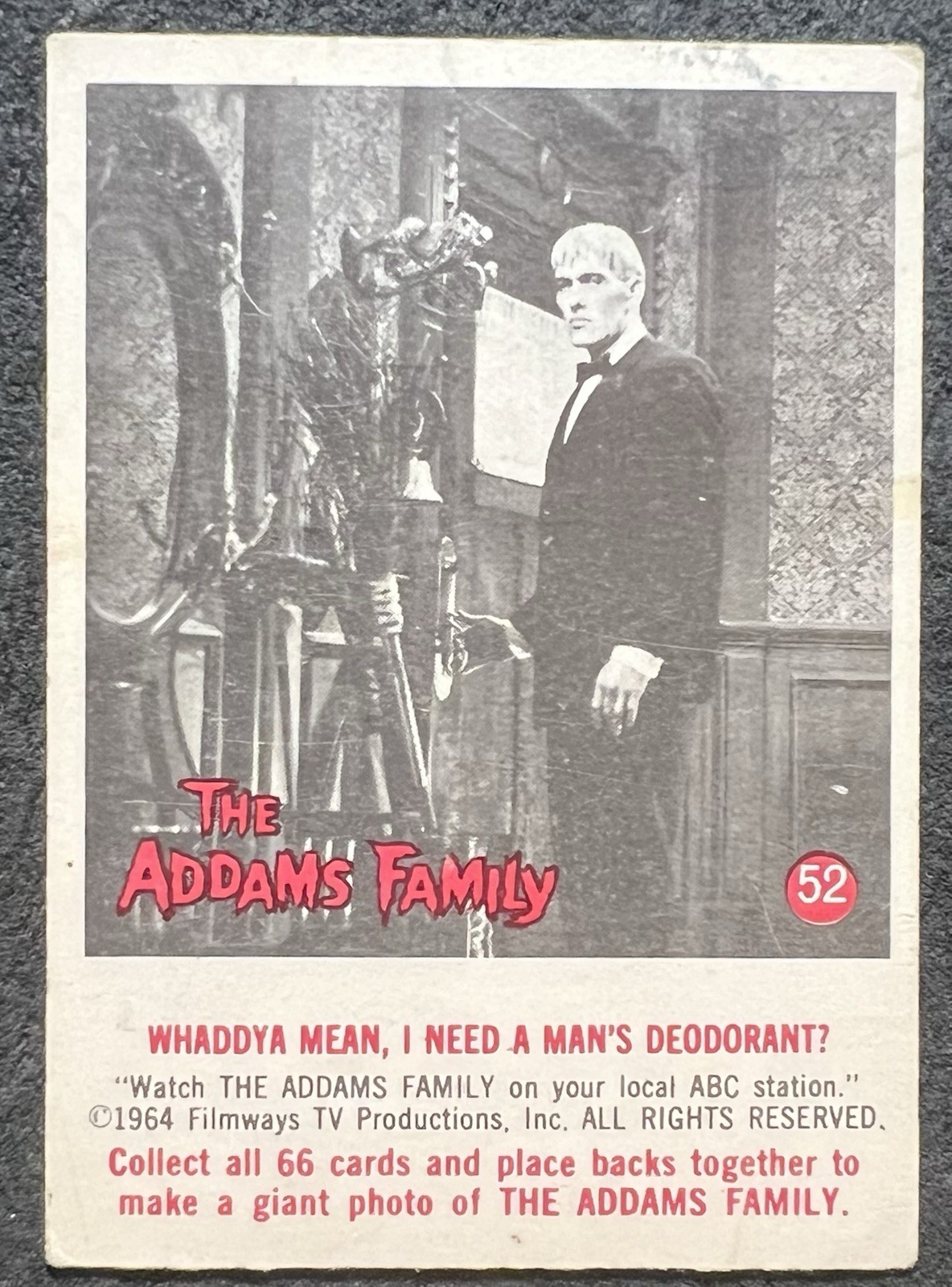 1964 DONRUSS THE ADDAMS FAMILY TRADING CARD #52 LITE CREASE