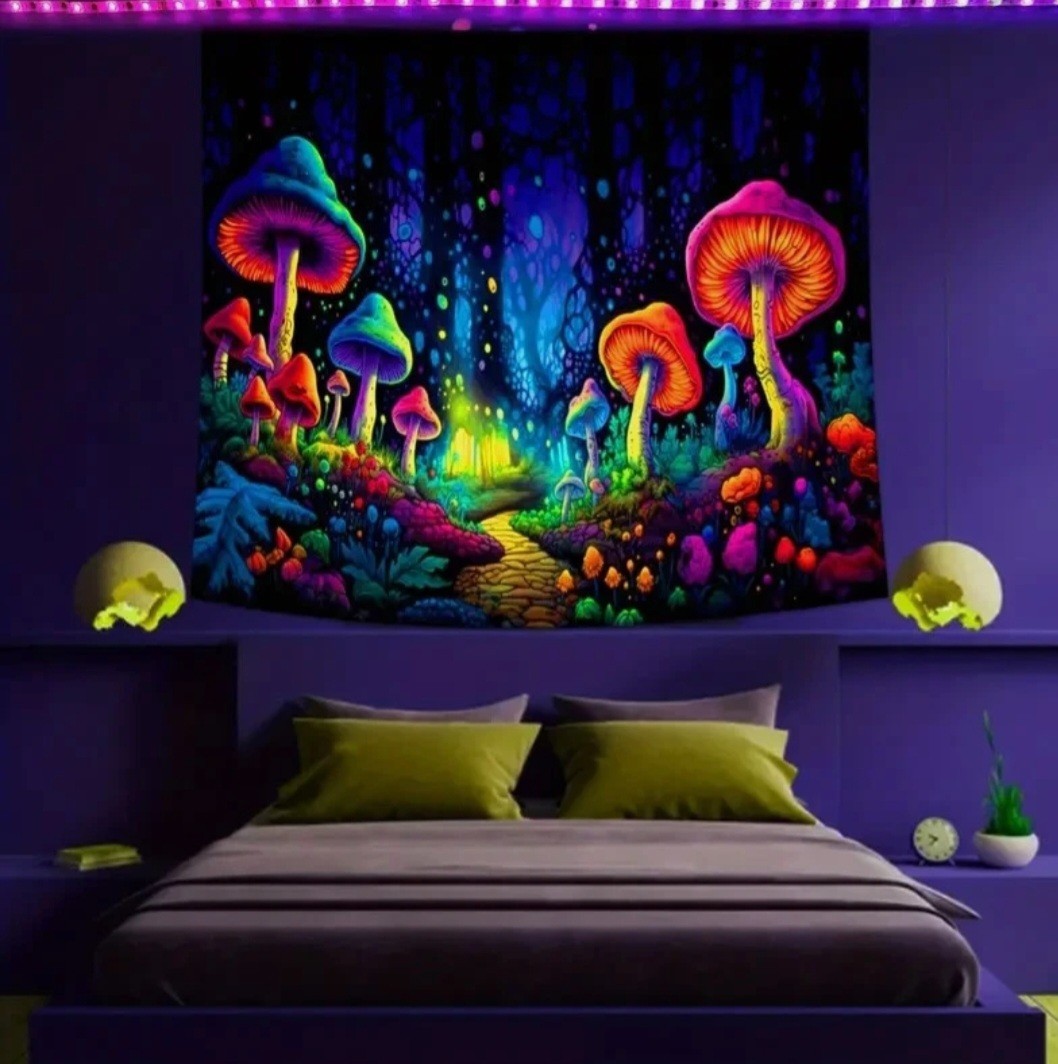 Mushroom forest blacklight tapestry/wall hanging***